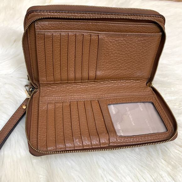 MICHAEL KORS Vintage JET SET Large Double Zip Brown Leather Wrist Wallet - Picture 5 of 16